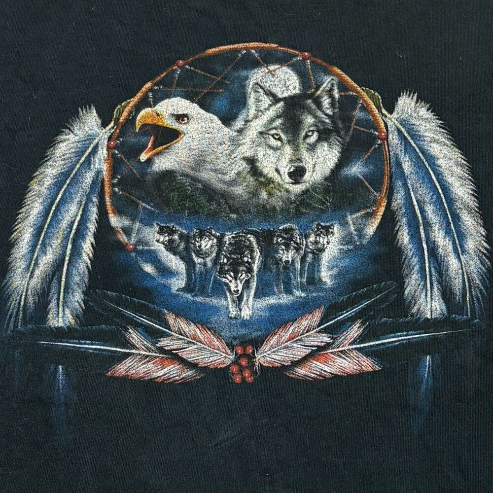 Vintage 2000s Wolf Pack Eagle Indigenous Native Dreamcatcher Size 2XL Black